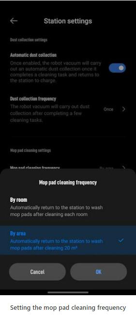 Setting the mop pad cleaning frequency