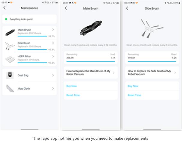 The Tapo app notifies you when you need to make replacements